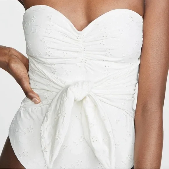 Onia x WeWoreWhat Capri Eyelet One Piece Swimsuit Snow White XL